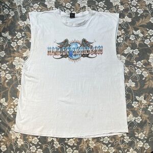 Harley Davidson Carson City, NV Dragons Flame Vintage Cut Off T-Shirt White